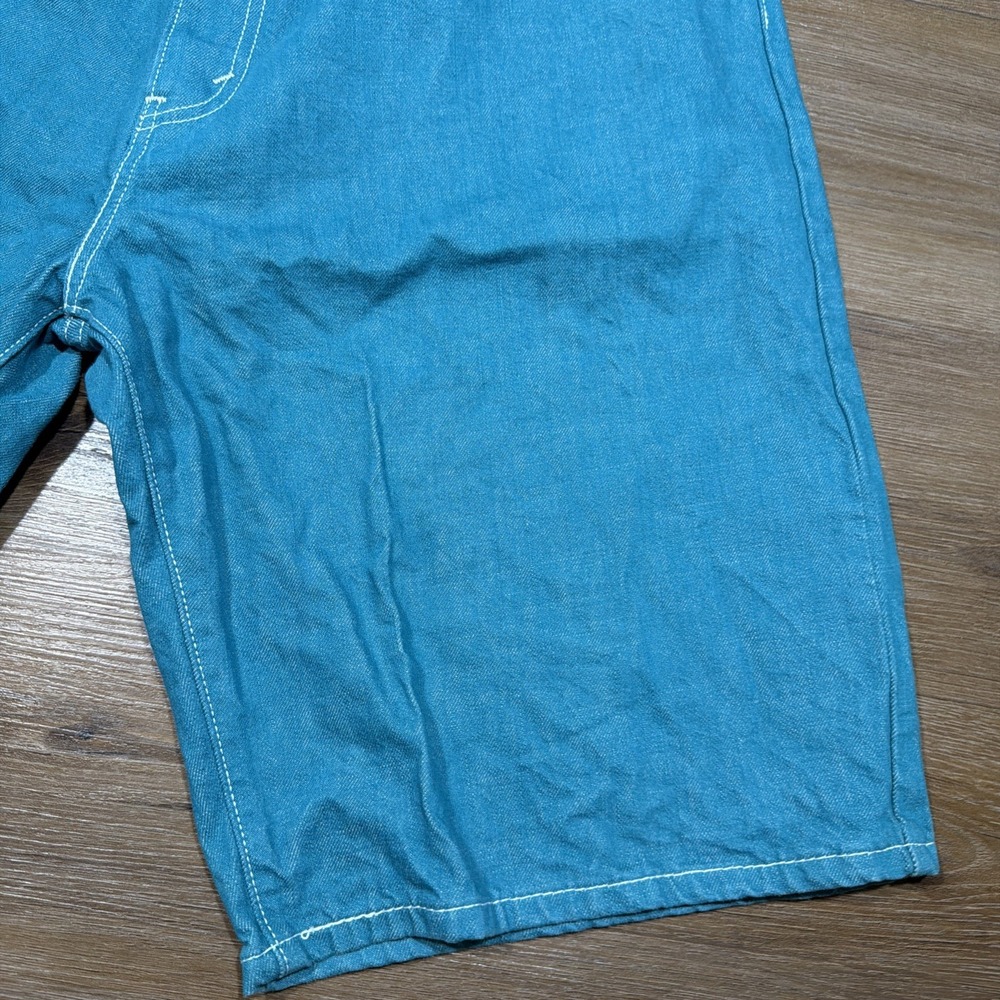 Levi's 569 Denim Jean Shorts Men's 38 Long Teal Jorts Y2K Loose Fit Straight 12" - Picture 5 of 13